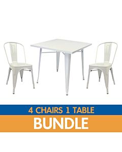 Tolix Style Side Chair and Dining Table Bundle - Gloss White
