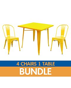Tolix Style Side Chair and Dining Table Bundle - Gloss Yellow