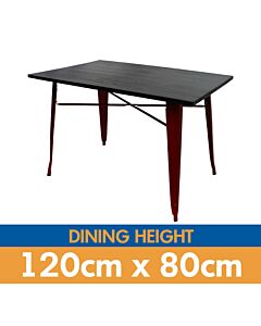 Tolix Style Dining Table - 120cm x 80cm Rectangle - Gloss Red with Dark Oak Top