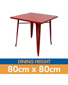 Tolix Style Dining Table - 80cm Square - Gloss Red