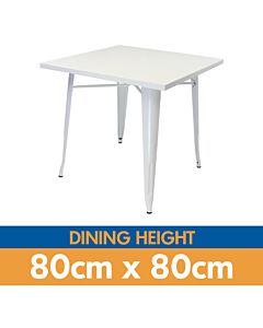 Tolix Style Dining Table - 80cm Square - Gloss White