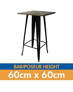 Tolix Style Bar Table - 60cm Square - Gloss Black with Wooden Top - Dark Oak