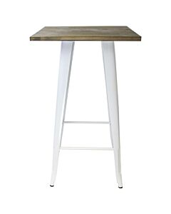Tolix Style Bar Table - 60cm Square - Gloss White with Wooden Top - Dark Oak