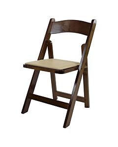 Profile view of Dark Wood Wedding Folding Chair with Cream Seat