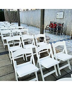 Profile view of White Wedding Folding Chair with White Seat