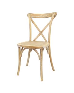 Profile view of Oak Frame Distressed Finish Crossback Banqueting Chair
