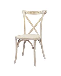 Profile view of Oak Frame Limewash Finish Crossback Banqueting Chair with Rattan Pad