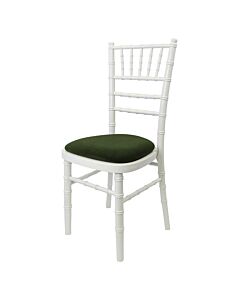 Profile view of White Chiavari Banqueting Chair with Green Seat Pad