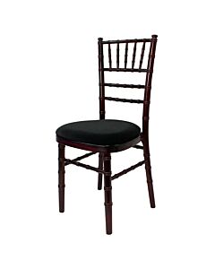 Profile view of Mahogany Chiavari Banqueting Chair with Black Seat Pad