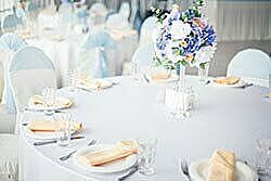 wedding party with trestle tables