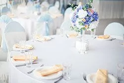 wedding party with trestle tables